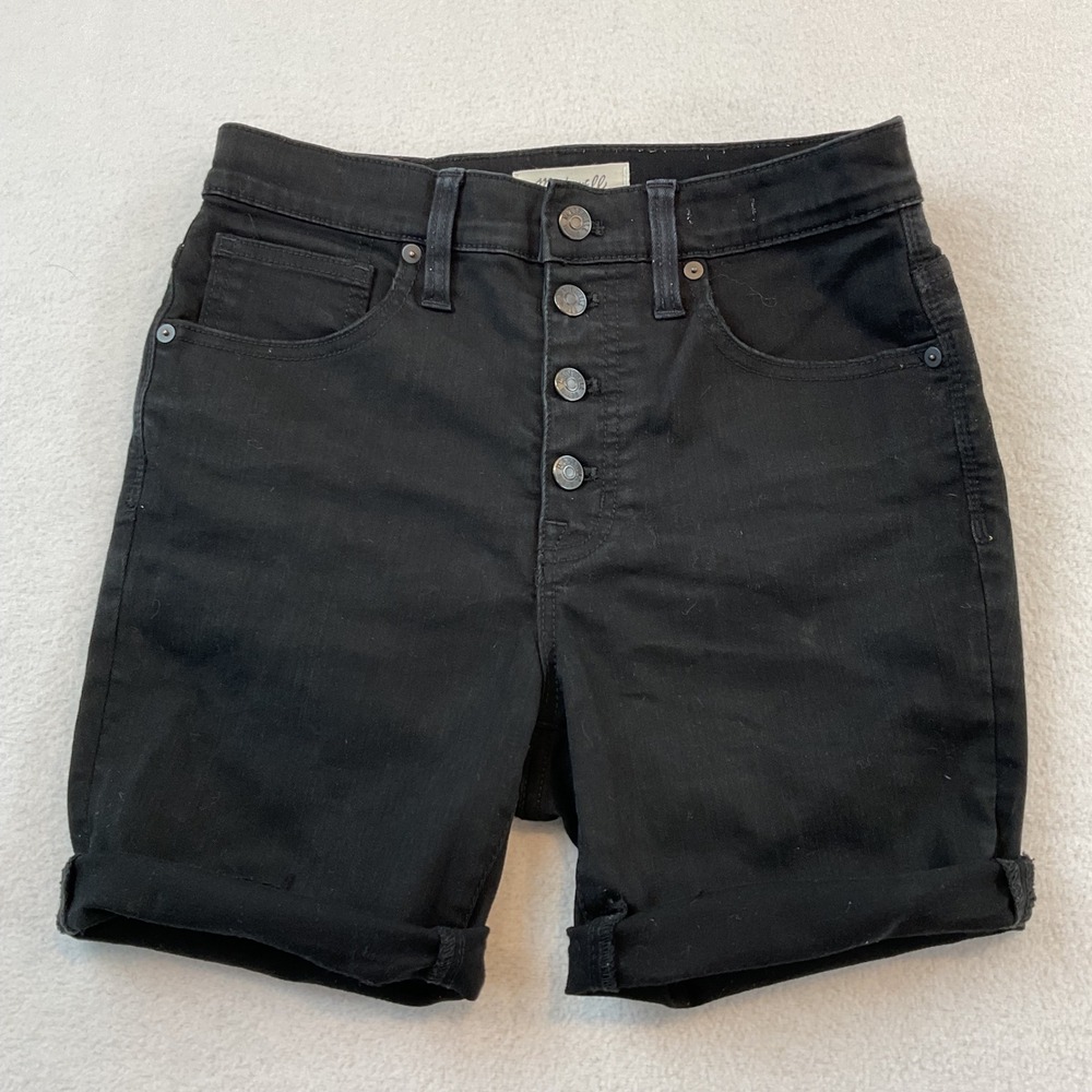 Madewell 10 High-Rise Skinny Denim Shorts Black Button Fly Cuffed Womens 27